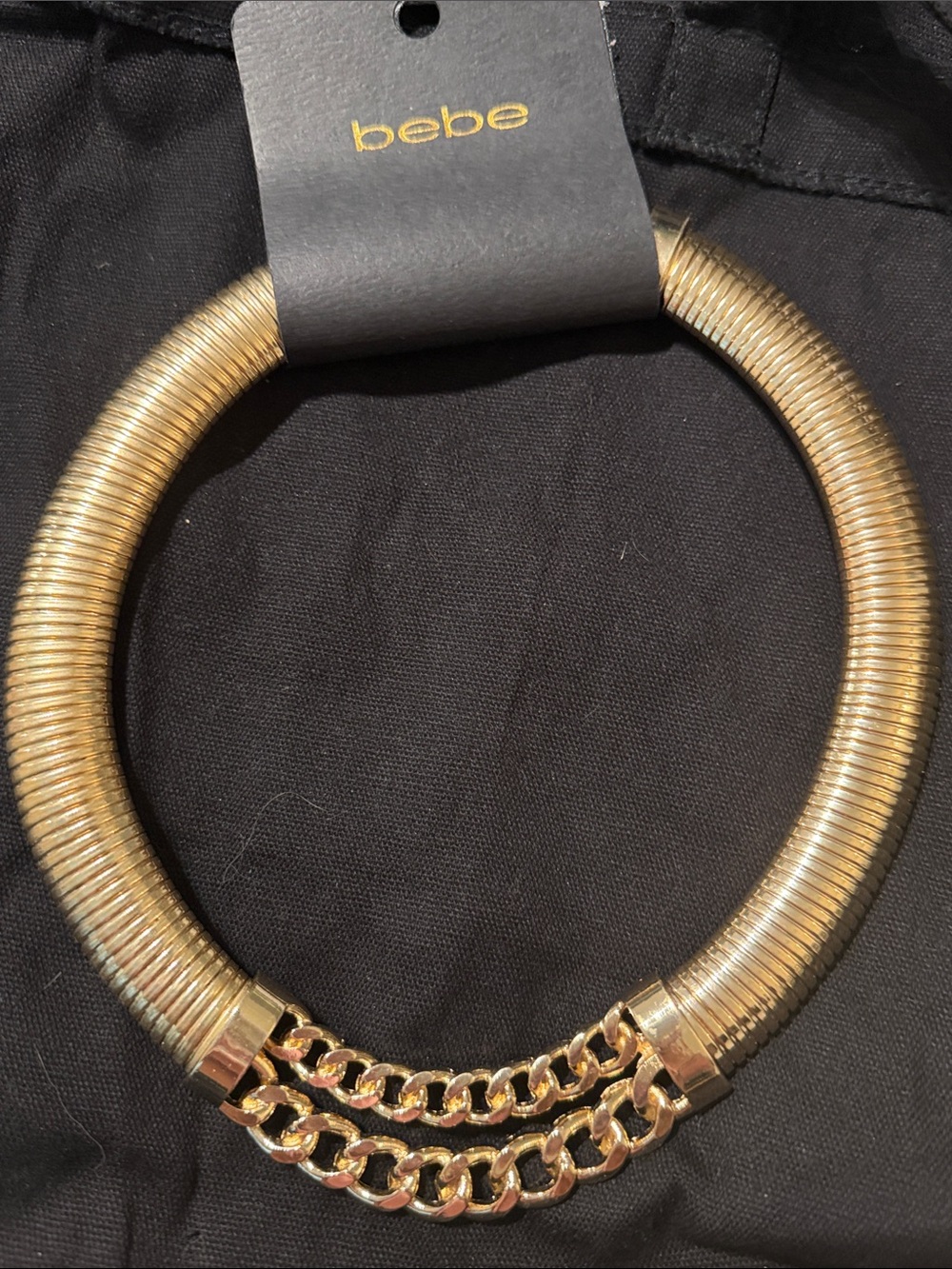 bebe Gold Coil Collar Necklace with Double Chain Accent